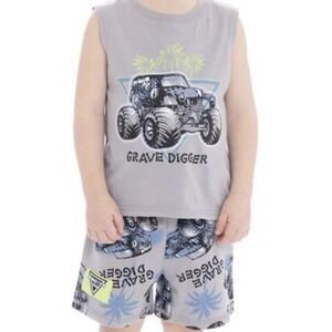 Monster Jam Toddler Boys Size Graphic Print Tank Top & Shorts Grave Digger 4 / 5
